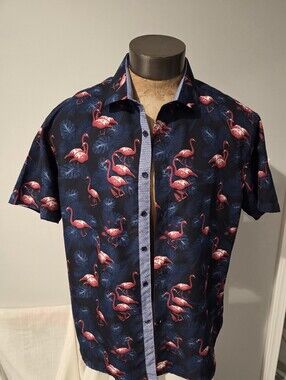 BC COLLECTION Navy Shirt with Pink Flamingo Print